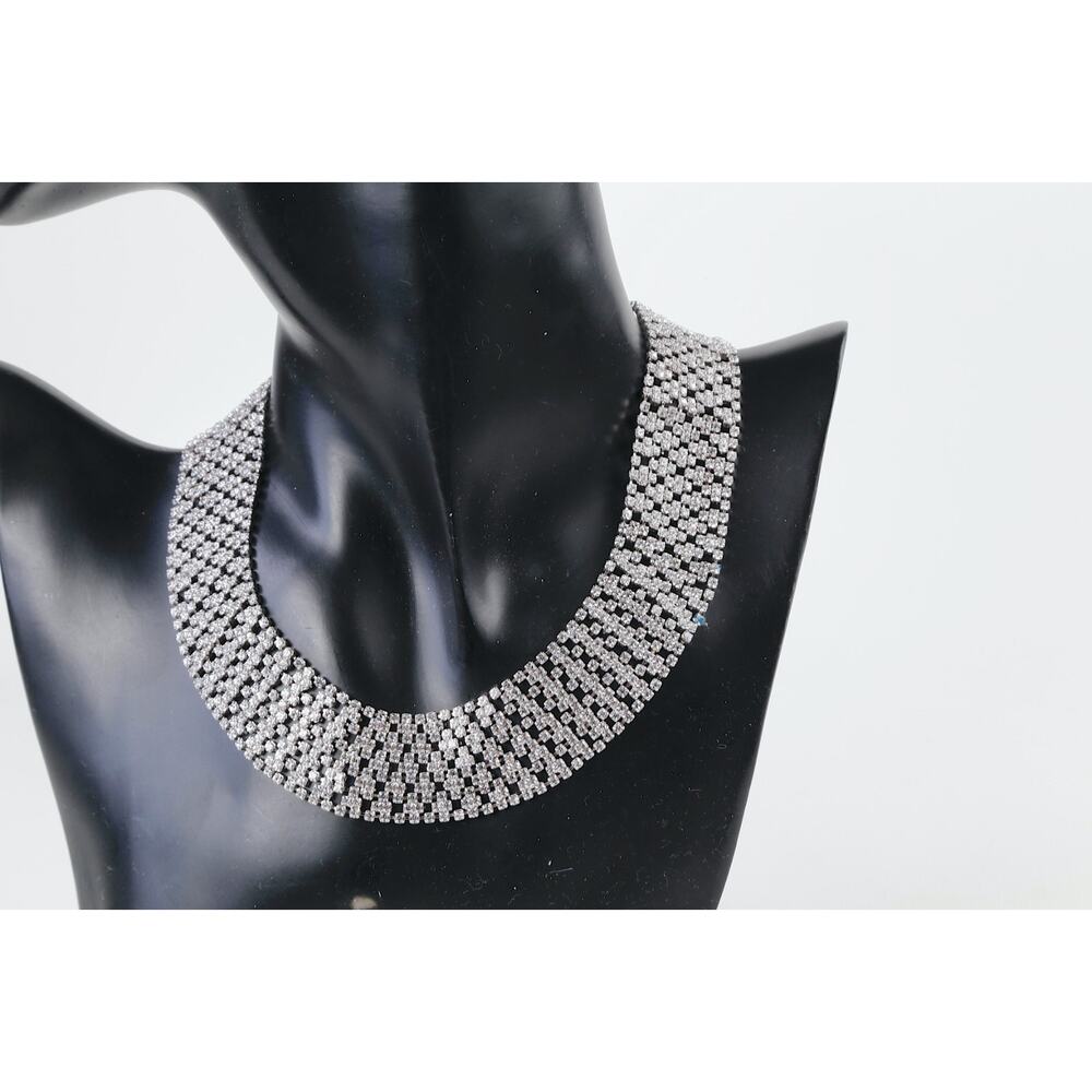 Vintage Rhinestone Choker Necklace Silver Tone Crystal Statement Wedding